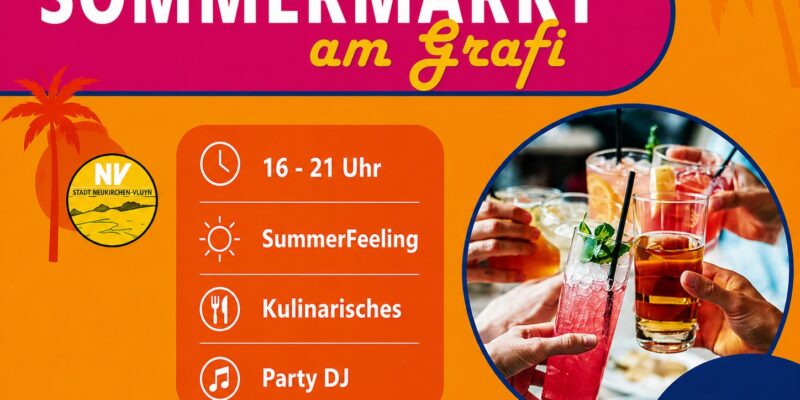 Werbebild mit Uhrzeit und Angeboten