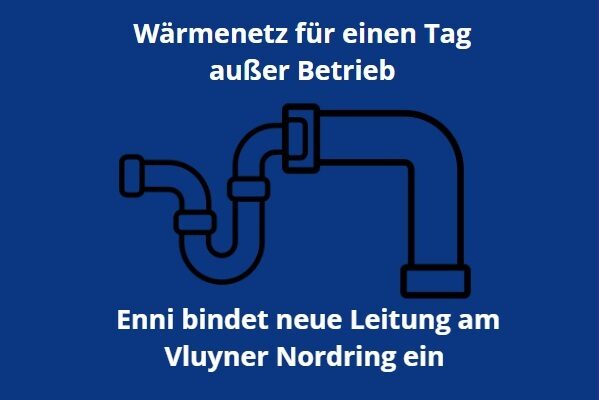 Hinweistext + Grafik einer Wasserleitung auf blauen Hintergrund